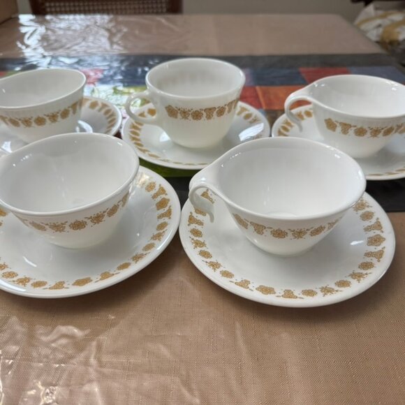 Vintage Set of 5 Corelle Butterfly Gold Coffee/Tea Cups and Saucers VG Cond - Picture 9 of 11